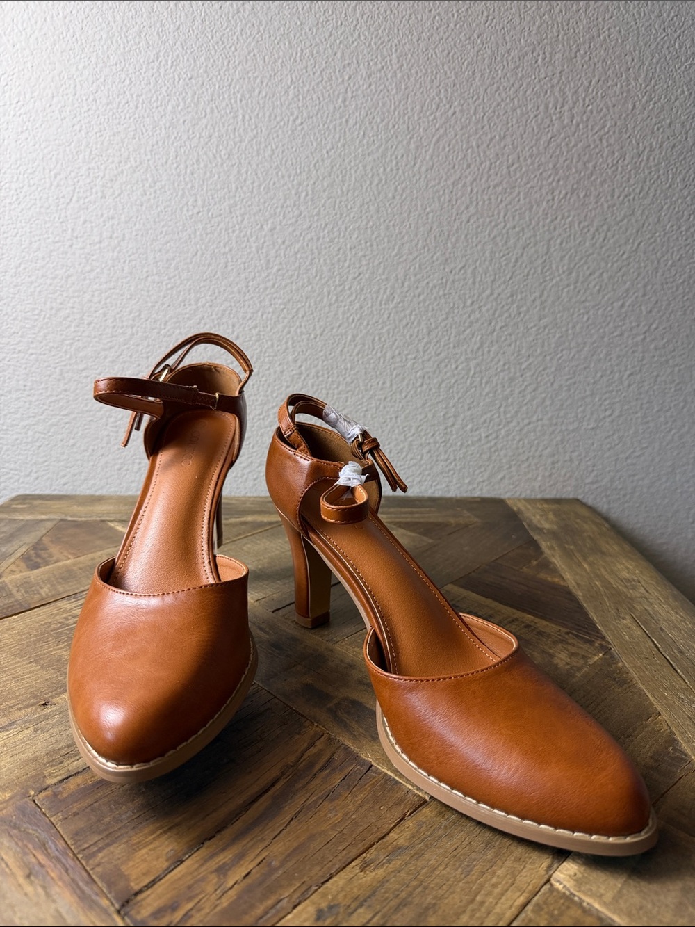 Size 11 Coutgo Women's Tan Ankle-Strap High Heel Sandals